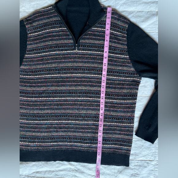 Andean Black Multicolor Fair Isle Stripe Quarter Zip Baby Alpaca Blend - Large - Picture 6 of 9